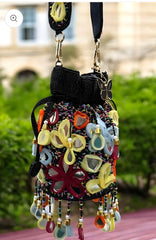 Mirror embroidered Jhallar partywear potli bag