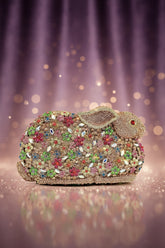 Luxury Multi-Color Crystal-Embellished Rabbit Minaudière Evening Clutch