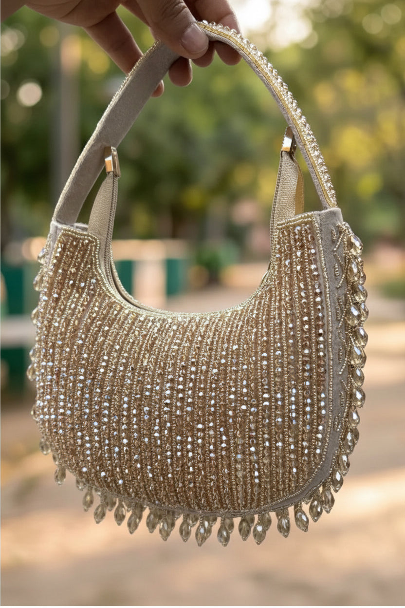 Hand-Embellished Crystal Crescent Moon Bags