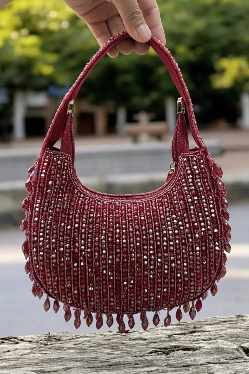 Hand-Embellished Crystal Crescent Moon Bags