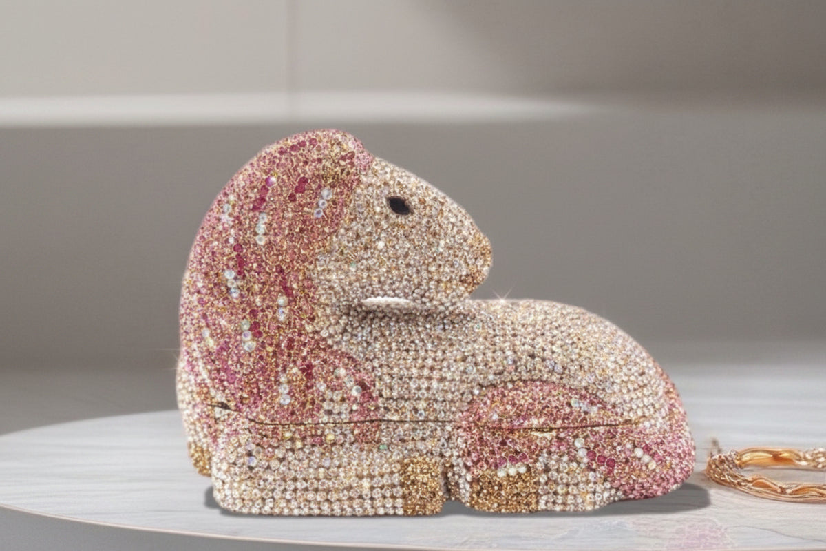 The Horse Gold Crystal Clutch Bag