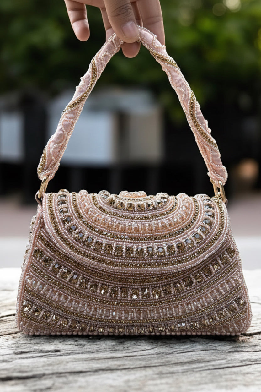 Diamond Embroidered Partywear Handbag For Ladies With Handle
