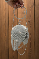 Embroidered Clutch For Ladies With Silver Handle & Long Chain