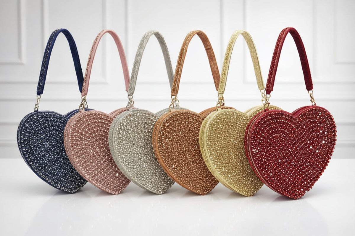 Heart-Shaped Rhinestone Evening Clutches