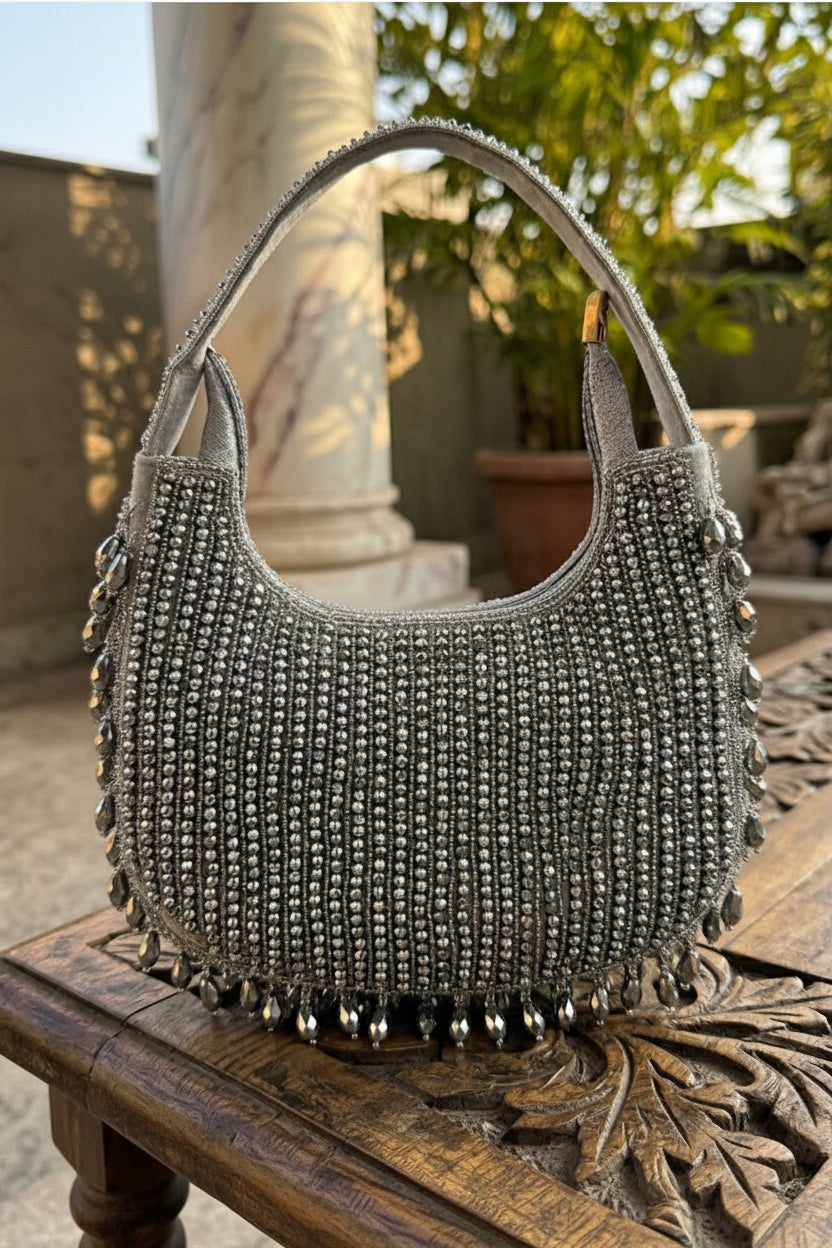 Hand-Embellished Crystal Crescent Moon Bags