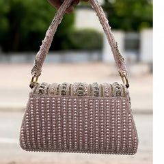 Diamond Embroidered Partywear Handbag For Ladies With Handle