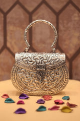 Hand-engraved metal clutch , German Silver Handbag