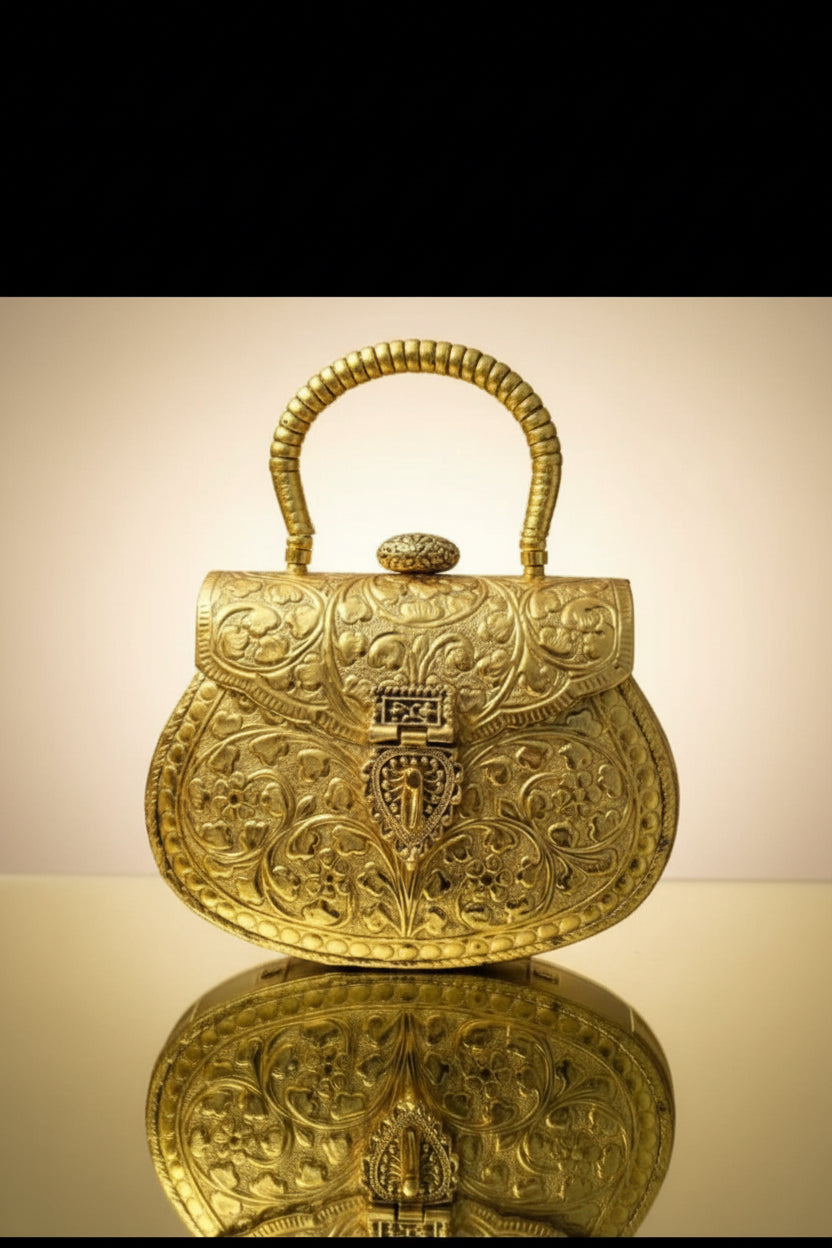 This item is a Golden Metal Clutch, specifically an Ishhaara Golden Metal Clutch.