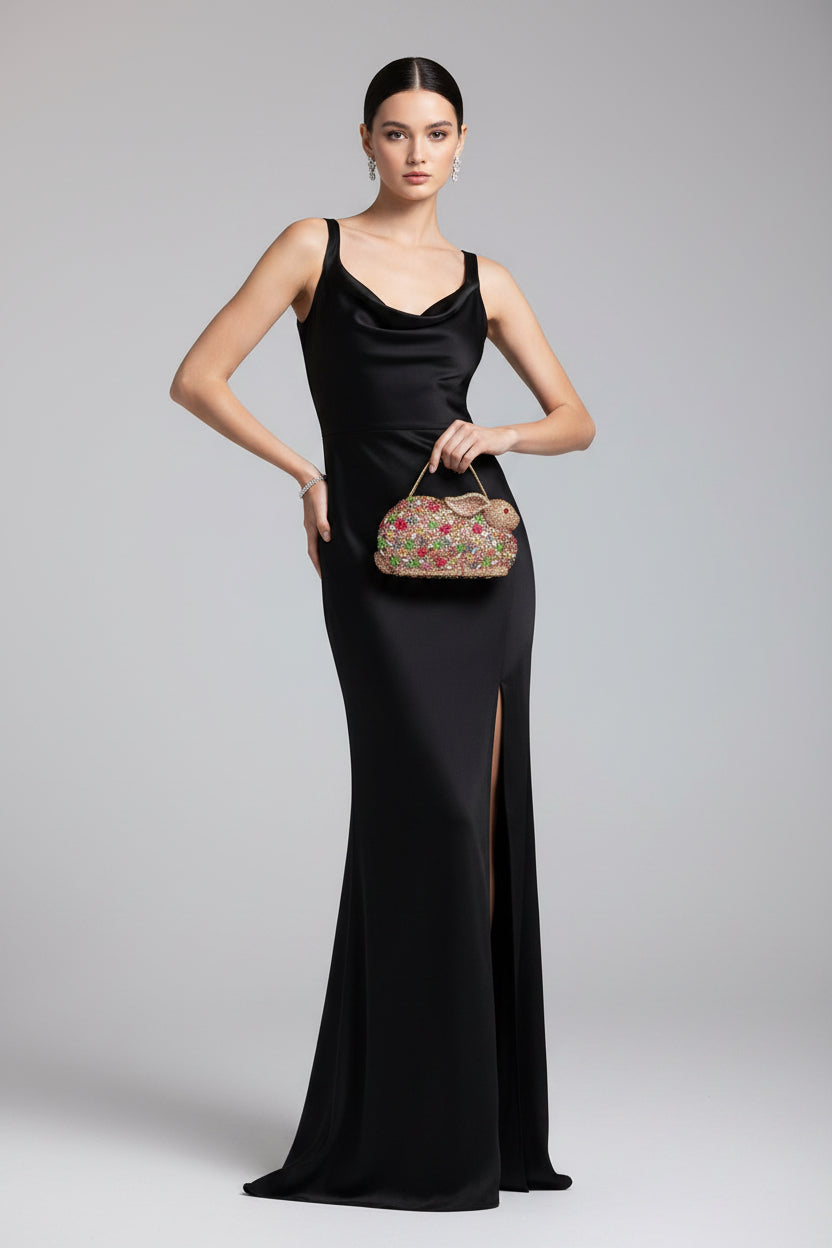 Luxury Multi-Color Crystal-Embellished Rabbit Minaudière Evening Clutch