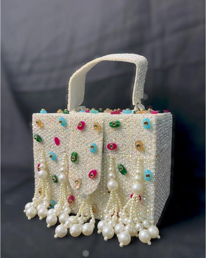 Pearl Bloom Embellished Potli Box Bag