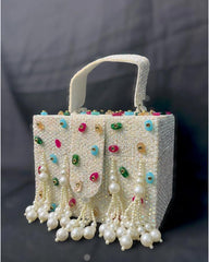 Pearl Bloom Embellished Potli Box Bag