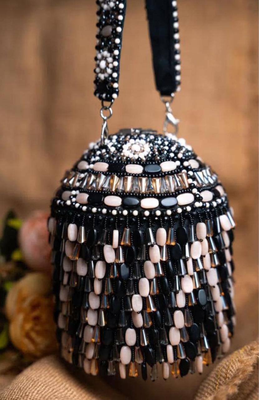 Midnight Pearl Fringe Potli Bag