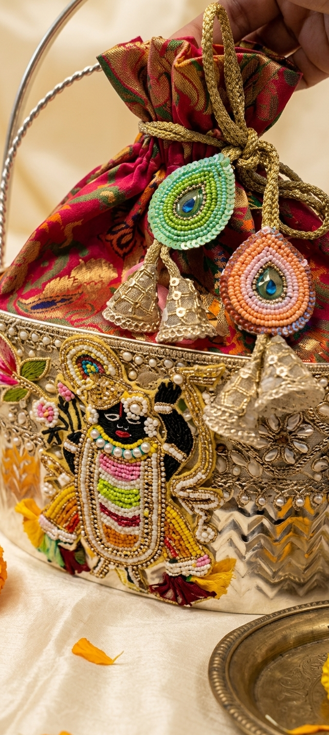 Shrinathji German Silver Hamper & Potli