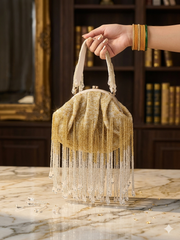 Golden Pearl & Crystal Fringe Evening Clutch